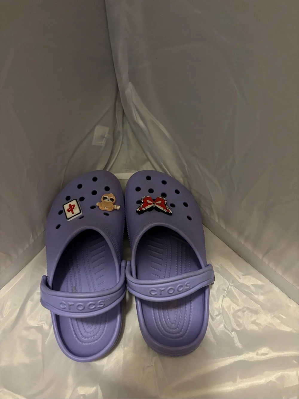 CROCS Kids Lavender Foam Clogs with Decorative Charms. Size 3